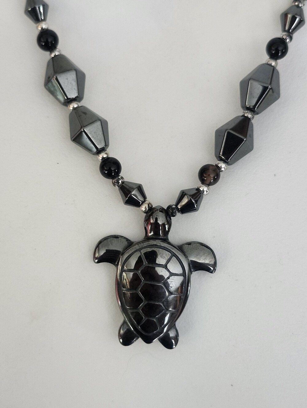 Hematite Black Turtle Pendant Necklace